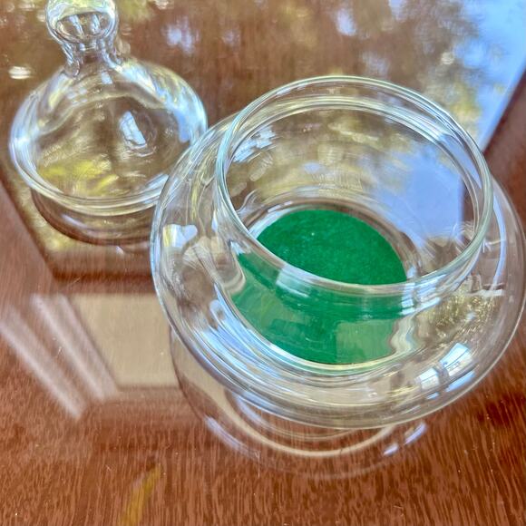 Vintage Clear Glass Apothecary Jar with Green Velvet Insert – 5" Tall - Picture 5 of 15